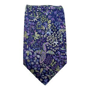 JONES NEW YORK  XL Blue Leaf Print Silk Tie 62”/3.25" EC